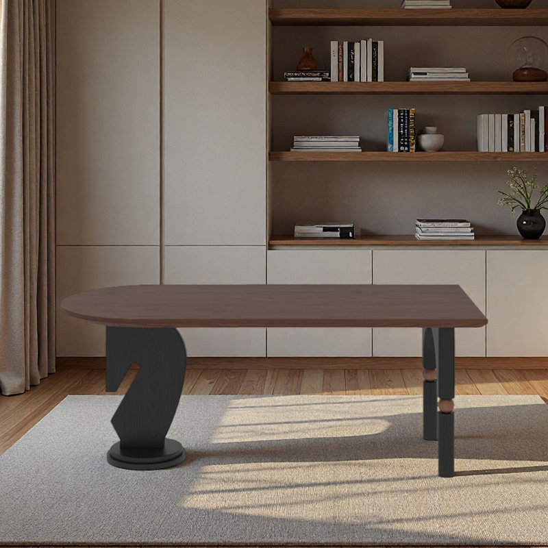 Un bureau en bois semi-circulaire avec une tablette spacieuse, H 29,53 po x l 62,99 po x P 31,5 po