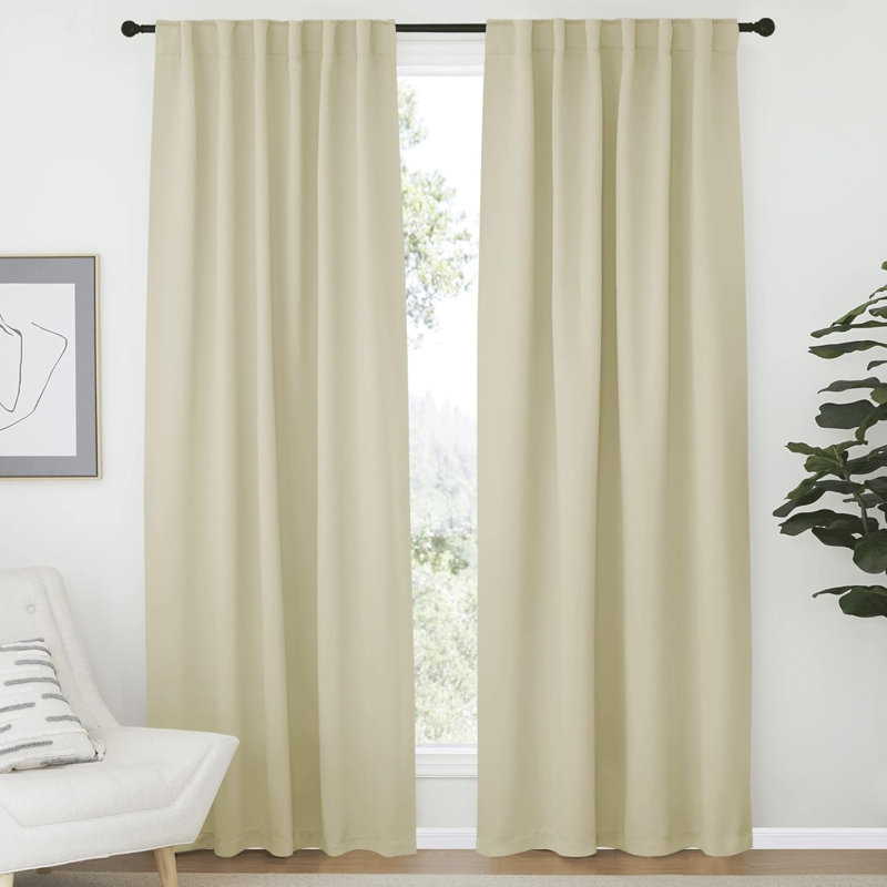 Blackout Curtain Light & Noise Reducing Room Darkening Drapes for Bedroom/Living Room/Kitchen, 2 Pieces, Beige, 52" W x 72" L