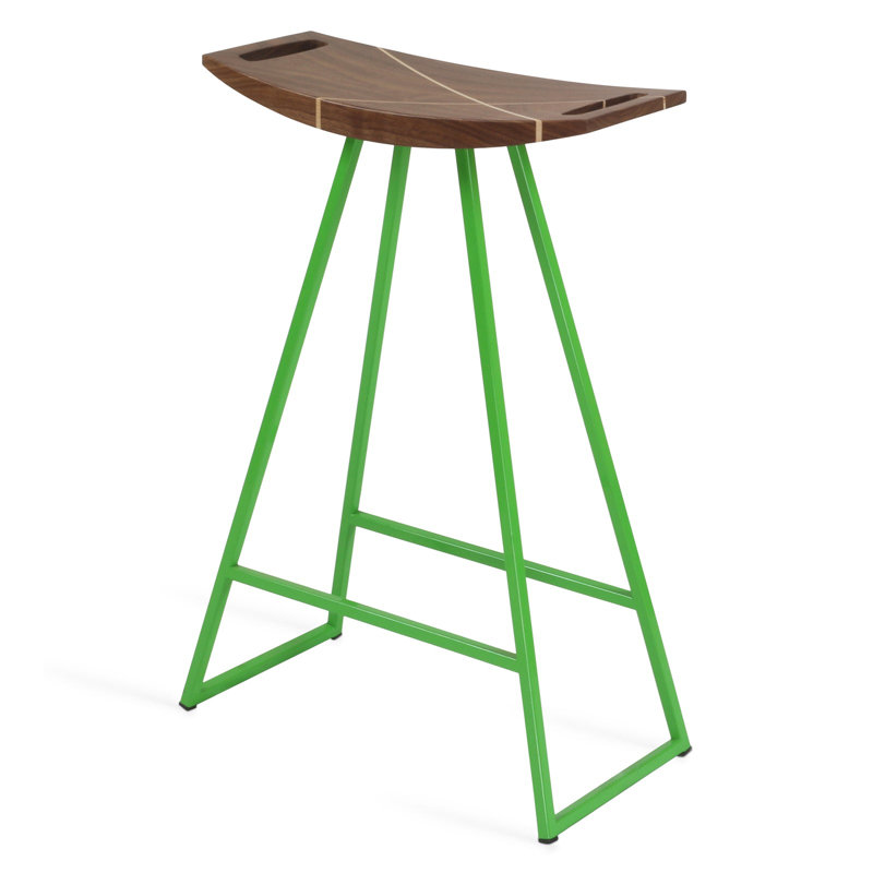 Robert Counter Stool with Metal Frame, Green, Walnut, Counter Stool (24" Seat Height)