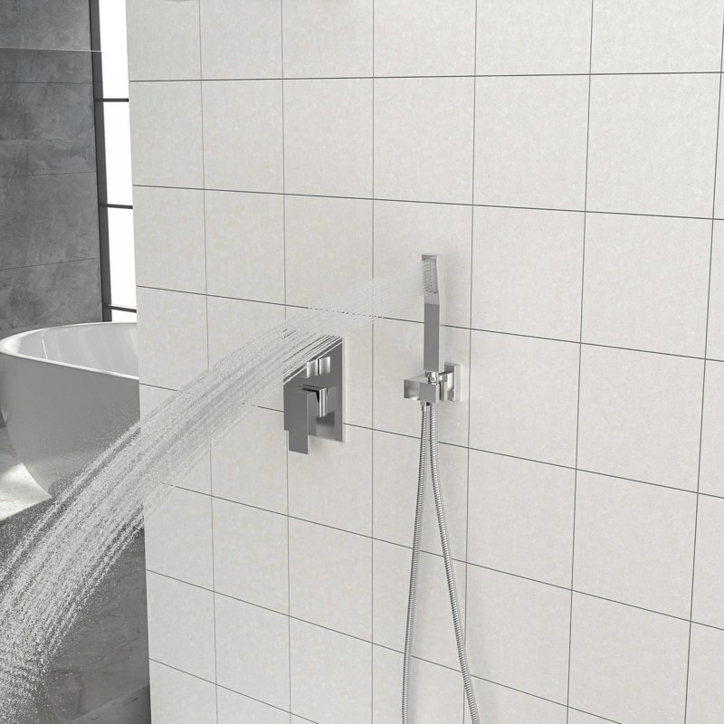 Dual Shower Head - 12 Inch Wall Mounted Square Shower System With Rough-In Valve,Chrome, Chrome