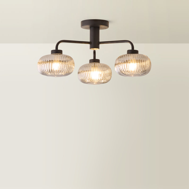 Abigahil Glass Semi Flush Mount, No, Matte Black, Smoked