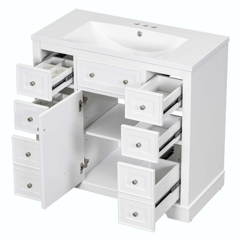 Ensemble de meuble-lavabo avec lavabo et une armoire et six tiroirs, Blanc