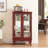 Elegant Home Curio Cabinet With Tempered Glass Doors, Mirrored Back, Adjustable Shelves, Lighted, Cherry, Tipping Lighted In Cherry Finish, 2 Doors Glass, Shelves For Collectibles & Decor-124284533