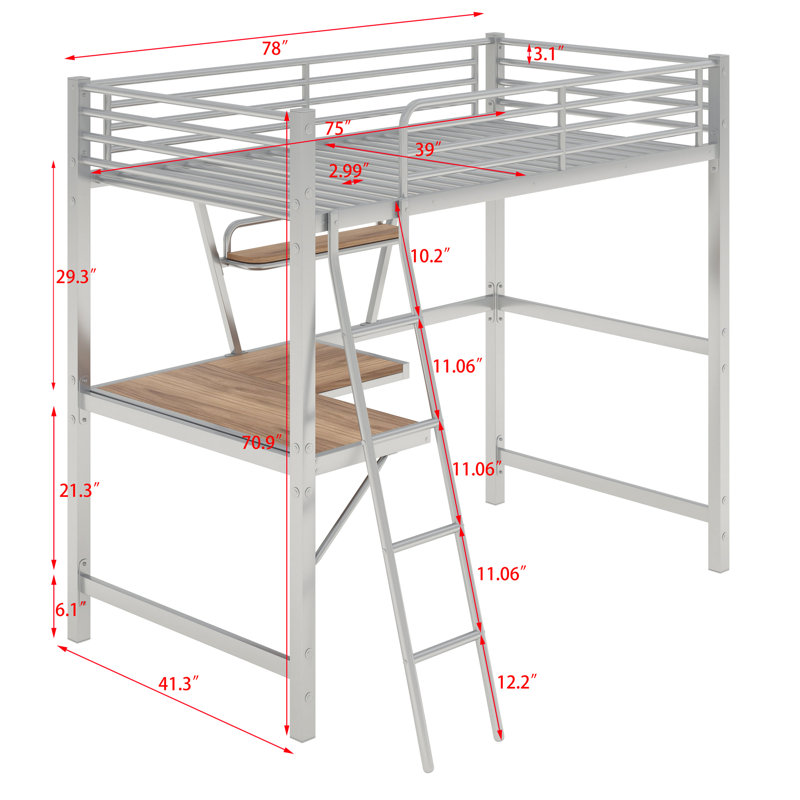 Lit mezzanine double Ainsworth, Simple, Argent