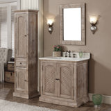 Eveny 37'' Free Standing Single Bathroom Vanity with Stone Top and Mirror and Linen tower
