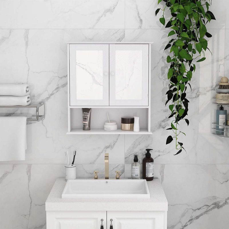 Armoire murale de salle de bain avec portes miroir et étagères Doule