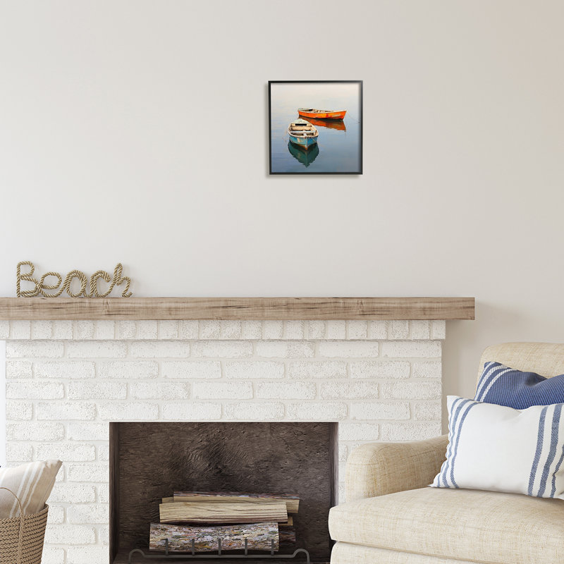 Ba-053 - Bateaux orange et bleus encadrés, Giclée encadrée noir minuit, H 12 po x l 12 po x P 1,5 po