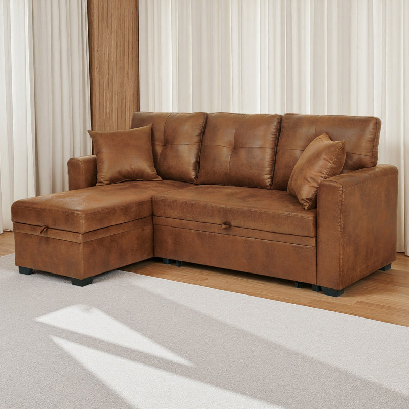 Canapé-lit, canapé modulaire avec lit escamotable, méridienne réversible, canapé modulaire avec rangement, tissu respirant, solution pour petit espace, canapé-lit convertible, mobilier de salon, canapé en L