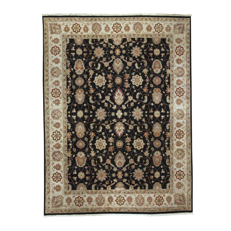 Tapis noir et beige noué à la main de haute qualité