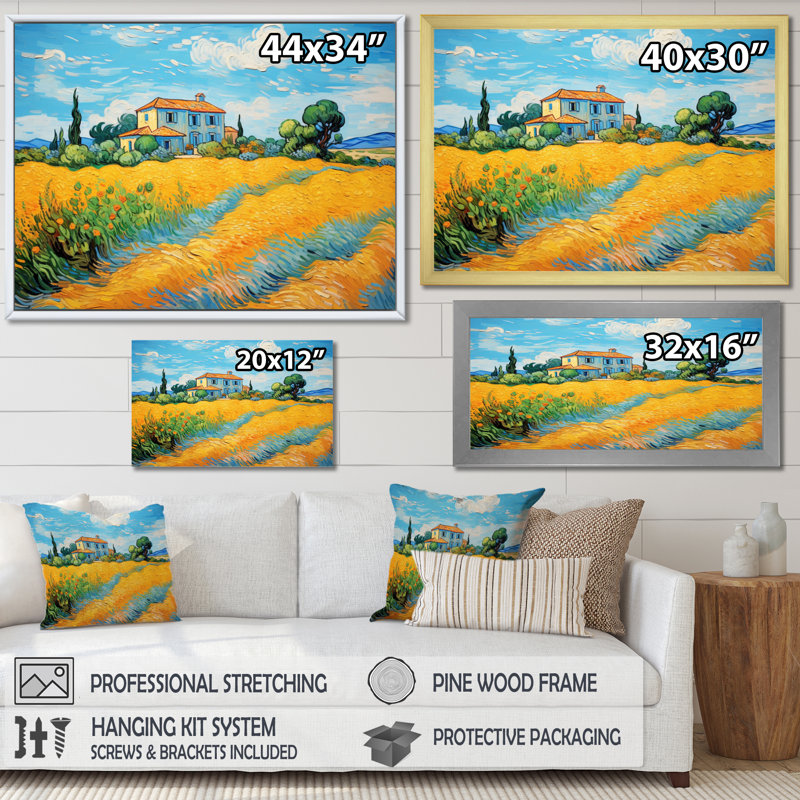 Vangogh, la maison jaune à Arles II, encadrée sur toile par Vincent Van Gogh, peinture, H 30 po x l 40 po x P 1,5 po