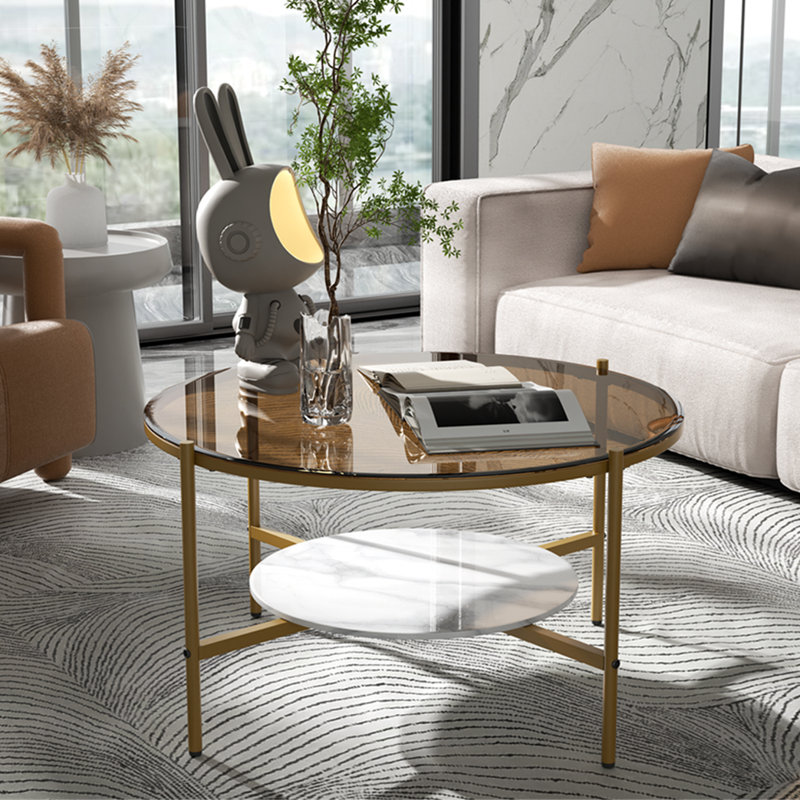 Ylve Coffee Table, Gold, Brown