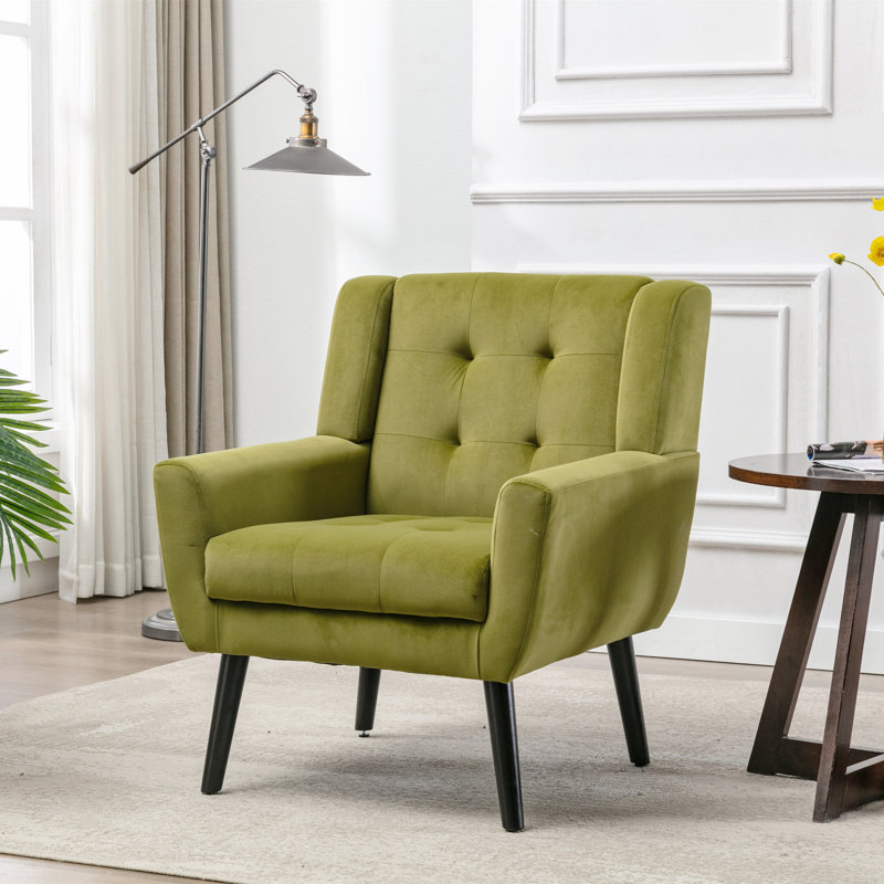 Accent Chair Living Room Chair Bedroom Chair Home Chair With Black Legs For Indoor Home, Green Velvet
