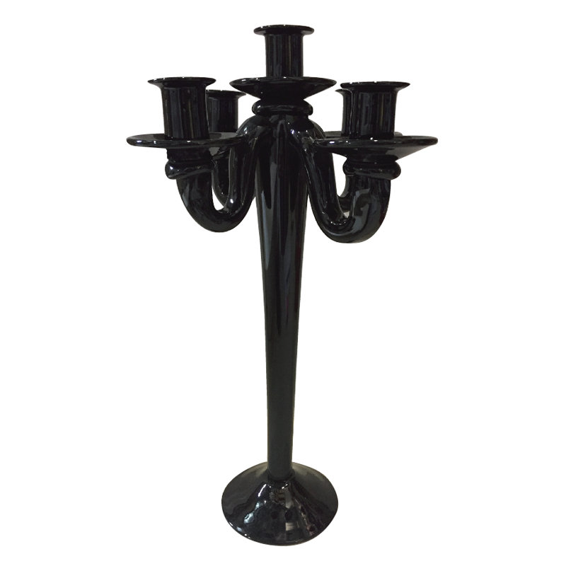 Candélabre en verre soufflé à la main, H 19 po x l 10 po x p 2 po, Noir