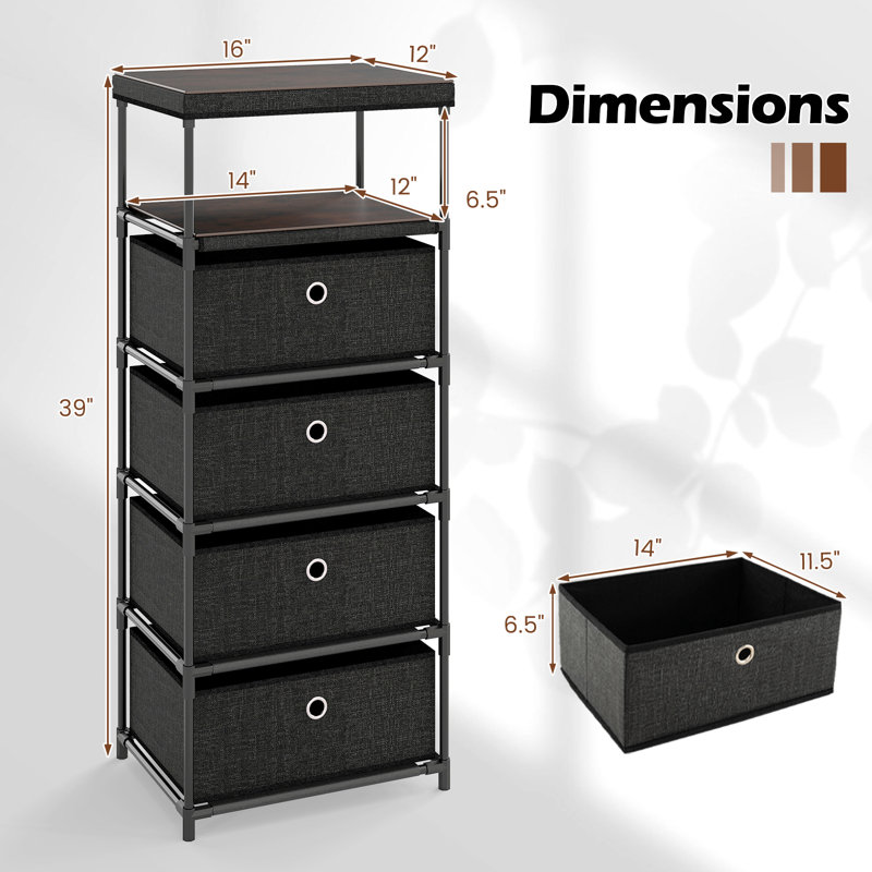 Commode 4 tiroirs avec tablette et bacs de rangement industriels