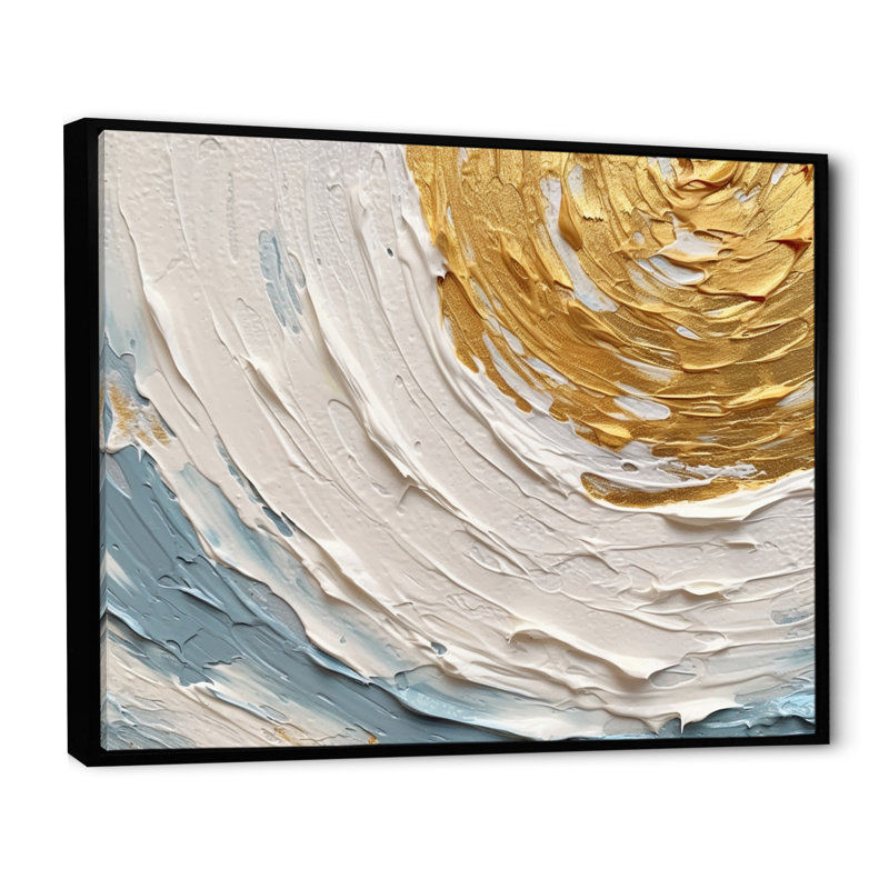 Art sur toile, spirales abstraites dorées et bleues II, Cadre flottant noir, H 16 po x l 32 po x P 1 po