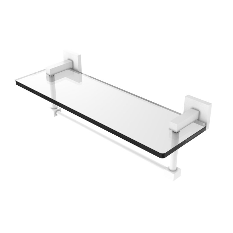 Haranu Bracket Shelf with Towel Bar, Matte White, 16 Inch