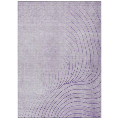 5' X 8' Lavender And Silver Abstract Washable Indoor Outdoor Area Rug