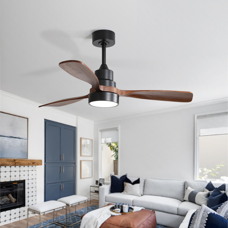 Ventilateur de plafond moderne à 3 pales Nicola, Noir avec pales brunes