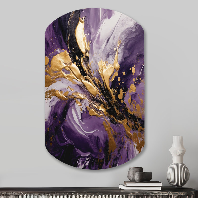 Mauve et or liquide Magic II - Art abstrait cylindrique asymétrique en métal, H 31 po x l 19 po x P 1 po