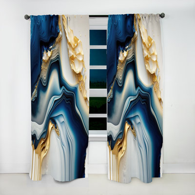 Abstract Geode Gold And Blue Marble II - Abstract Marble Curtain - Velvet Room Darkening - 1 panel