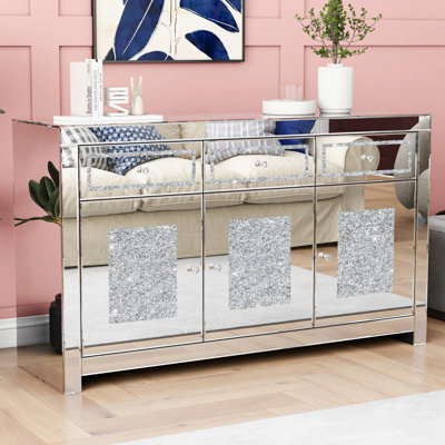 Buffet 53,15 po en verre à miroir avec 3 tiroirs et 3 portes