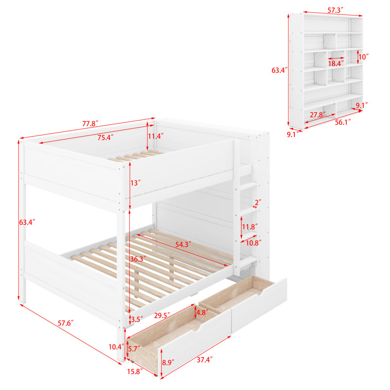 Jasna Full over Full Bunk Bed With 2 Drawers and Multi-layer Cabinet, White