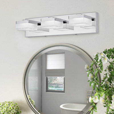 Luminaire de salle de bain à 3 lumières à intensité variable avec abat-jour en acrylique, barre de salle de bain DEL chromée