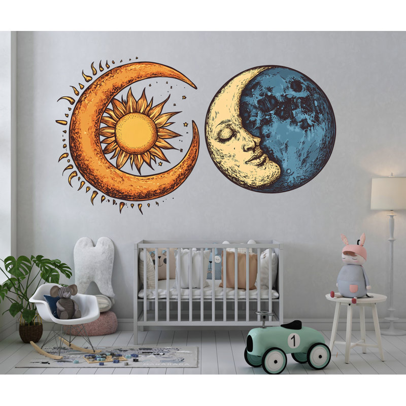 Sun Moon Wall Decal, Celestial Wall Sticker, Boho Bedroom Wall Art, Mystic Sun Moon Decor, Astrology Wall Mural, 179Gm