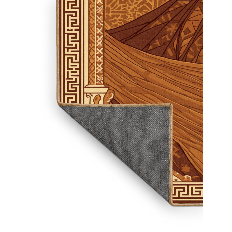 Tapis oriental doux et moelleux à motif oriental rose en Gilgamesh - reliure brun clair, 7 x 9