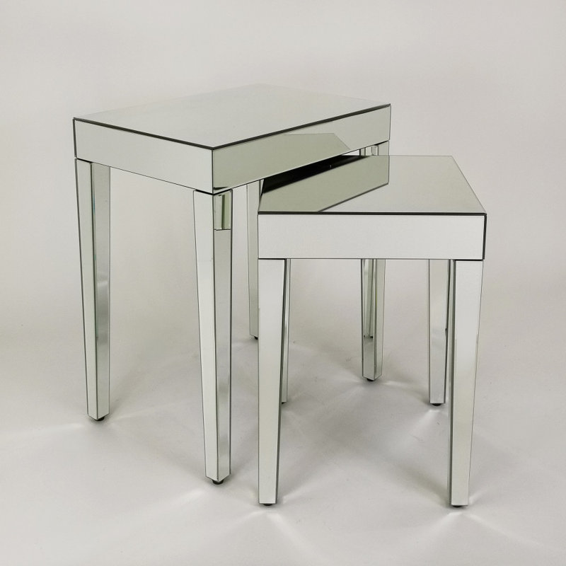 Quinnlynn Mirrored Glass Top Nesting Tables