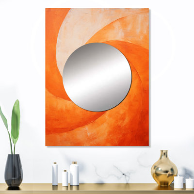 Tangerine Twist Spriral I - grand miroir à spirales abstraites, décor de miroir mural unique et moderne, impression sur métal