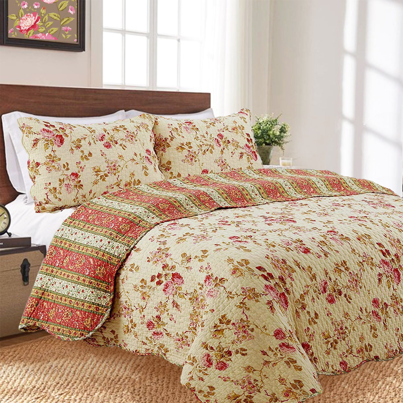 Cozy Line Home Fashion Charleston Beige Cotton 180 TC Reversible 2 Piece Quilt Set & Reviews | Wayfair