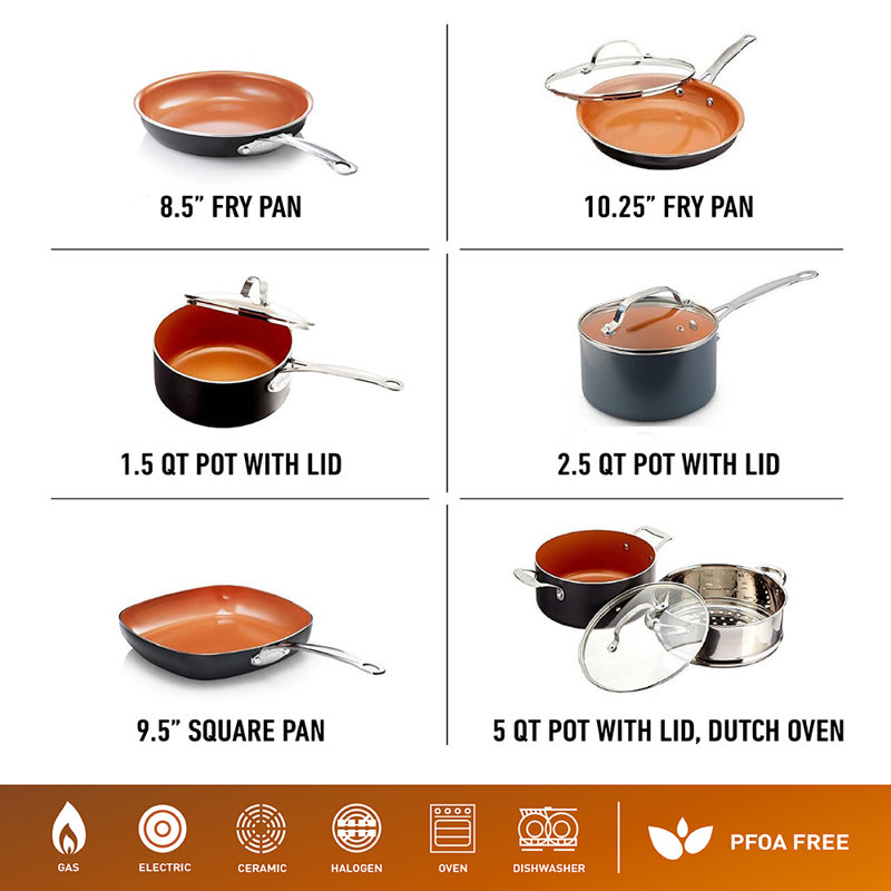 Gotham Steel 12 Piece Aluminum Nontick Cookware Set, Stay Cool Handles, Oven & Dishwasher Safe