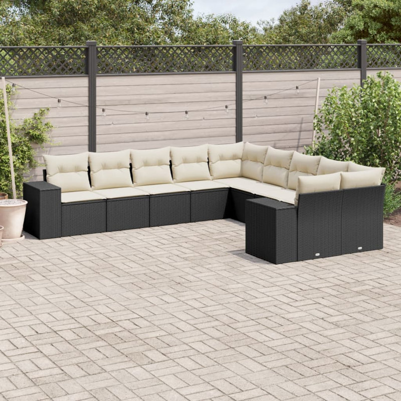 vidaXL Garden Sofa Set Black with Cream White Cushions