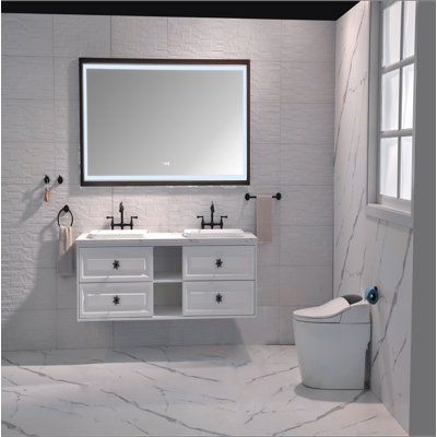 Miroir de salle de bain à DEL avec cadre en aluminium, miroir de meuble-lavabo mural, antibuée, mémoire, 3 couleurs, gradation continue