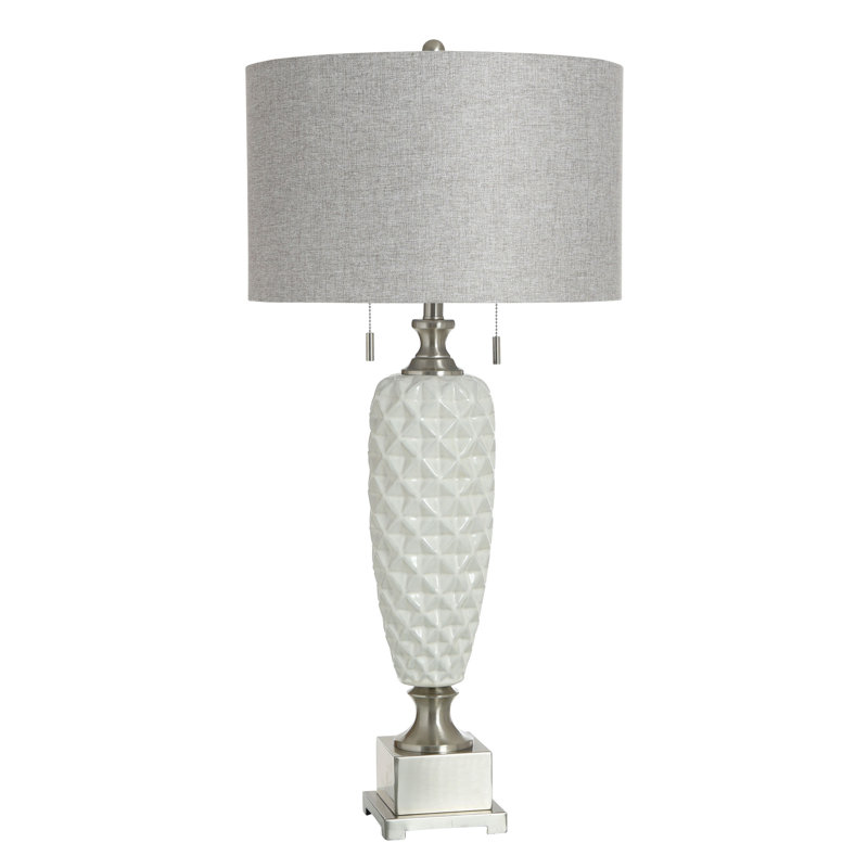Ceramic Table Lamp - Cadier Silver - Grey Shade