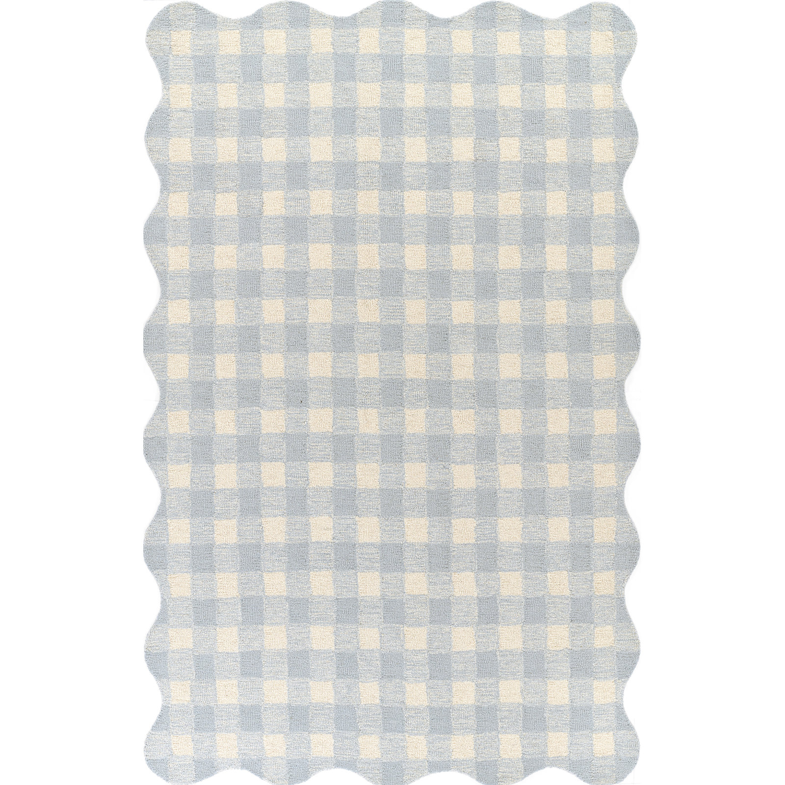 Lola Hand Tufted Wool Plaid Blue Area Rug, Rectangle 7'10" x 9'10"