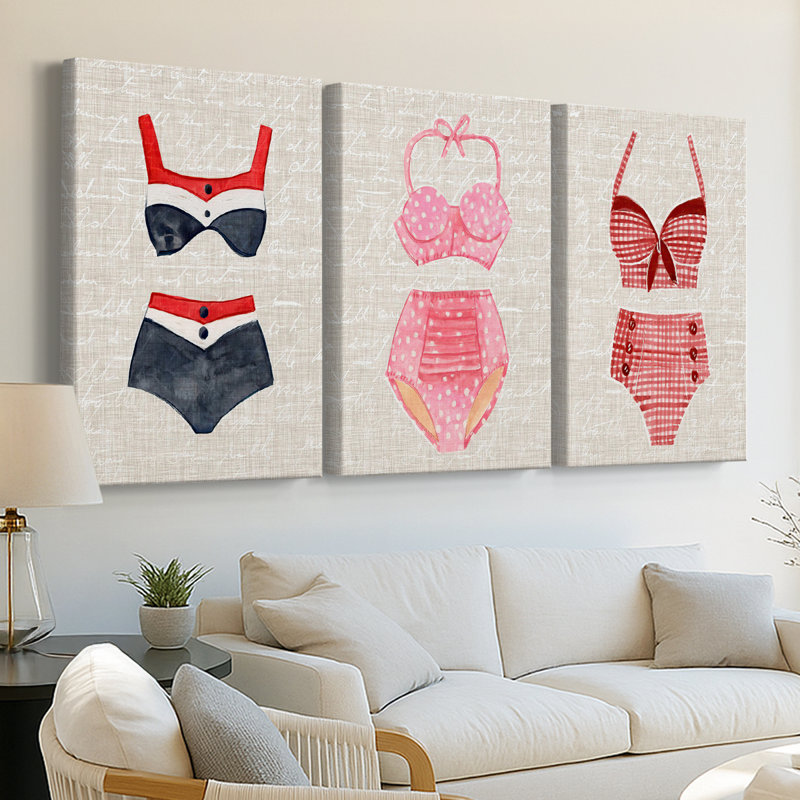 Toile rétro sur toile tendue - 3 pièces, H 27 po x l 54 po