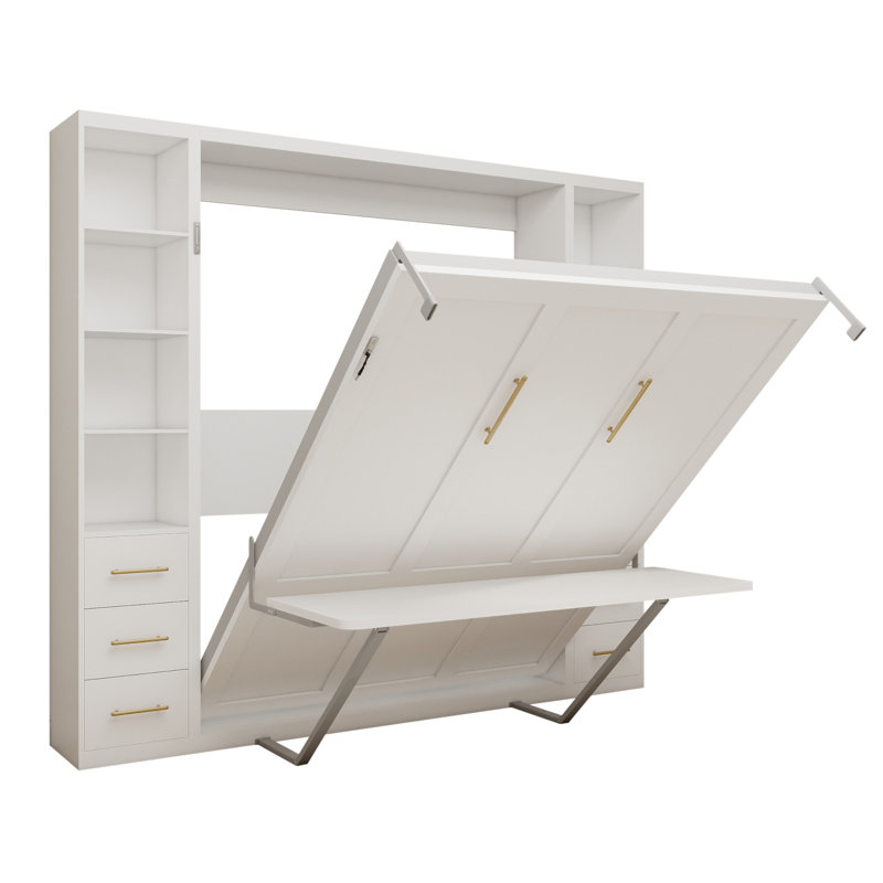 Lit escamotable bureau avec armoires de rangement latérales, grand lit mural pliable pour salle d'étude, chambre à coucher