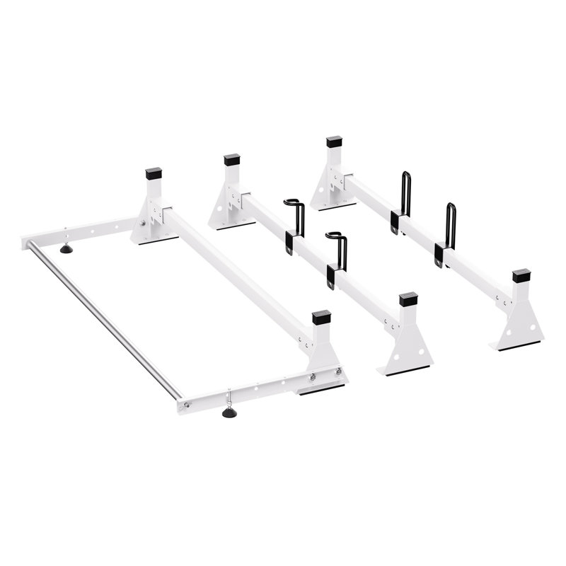 Étagère de toit robuste pour fourgon blanc pour Ford Transit Custom (2013-2024) - capacité de 800 lb avec roulettes arrière