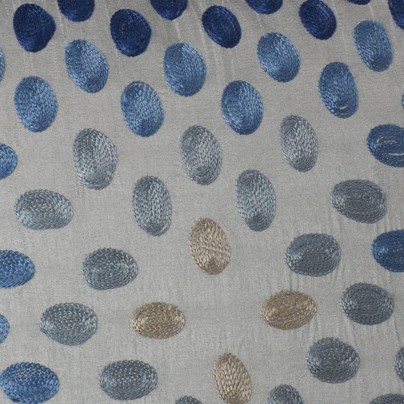 Blue and Gray Embroidered Dotted Square Throw Pillow