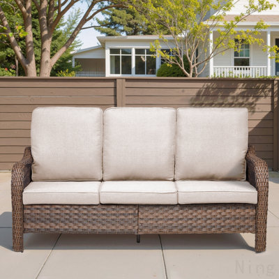 70.9" Pe Wicker Rattan Outdoor Furniture Set, 3 Seat Sofa With Beige Deep Seat Cushions