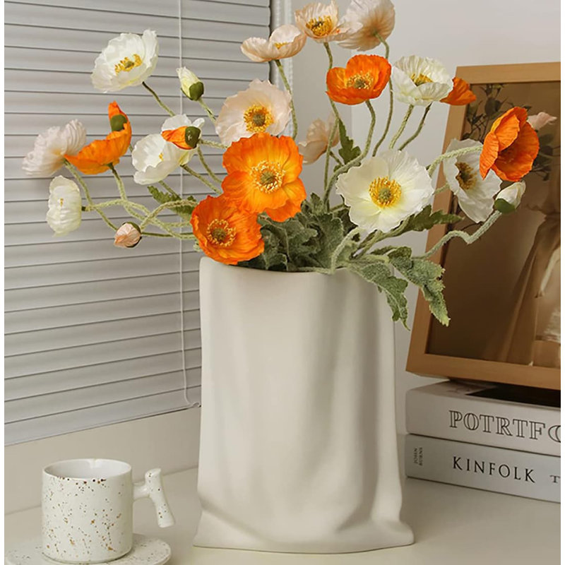 7.08" Ceramic Paper Bag Vase ,Crinkle Fold Design, Wabi-Sabi Boho Decor for Home & Gifts