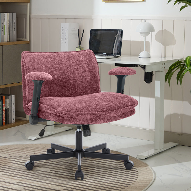 26in W Teddy Velvet Home Office Chair,350LBS Crosslegged Desk Chair with Lumbar Support&Adjustable Armrests, Rose
