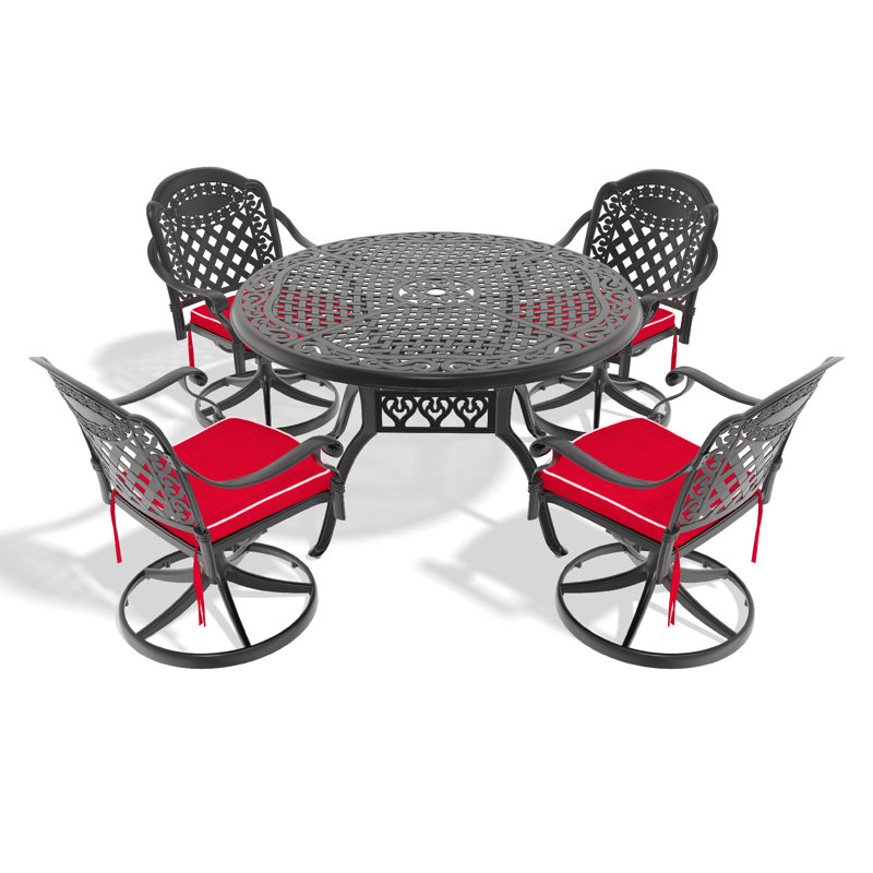 Ensemble de salle à manger en aluminium coulé 5 pièces 5 pièces, comprenant 4 chaises pivotantes et une table ronde de 48,03 po avec cadre noir