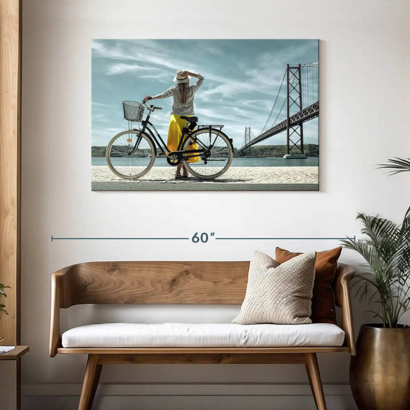 Senne, femme et bicyclette, H 30 po x l 45 po