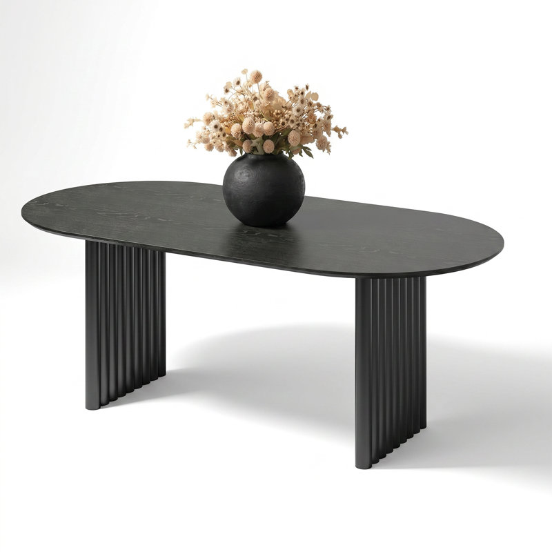 79" Soild Wood Dining Table with Double Pedestal Base &  Oval Tabletop , Black