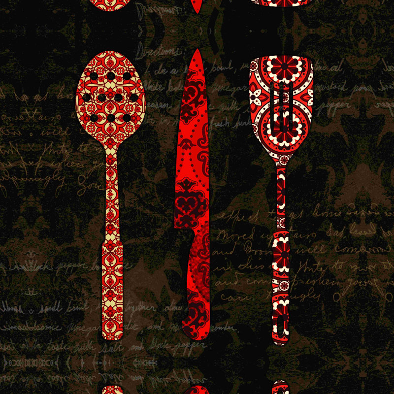 «Red Utensils Dark», impression sur toile tendue, L 12 po x H 12 po