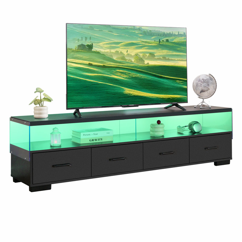 Meuble télé polyvalent à 4 tiroirs pour différentes pièces au design élégant, Noir, noir, noir, noir