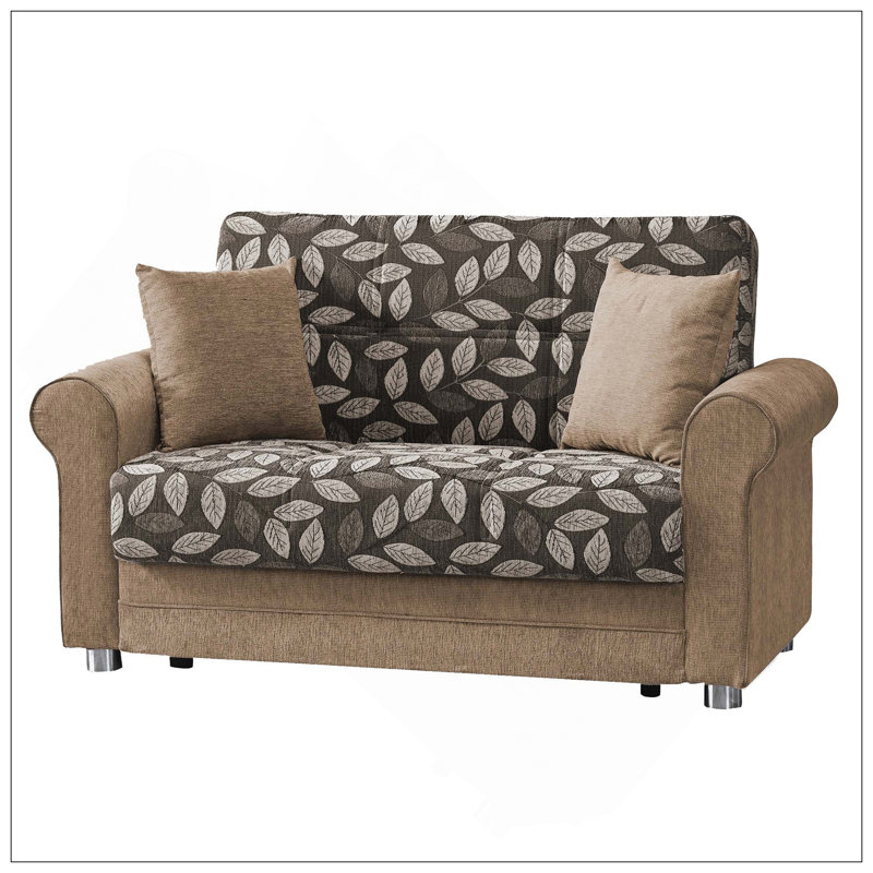 Causeuse convertible rembourrée avec rangement, Beige/brun